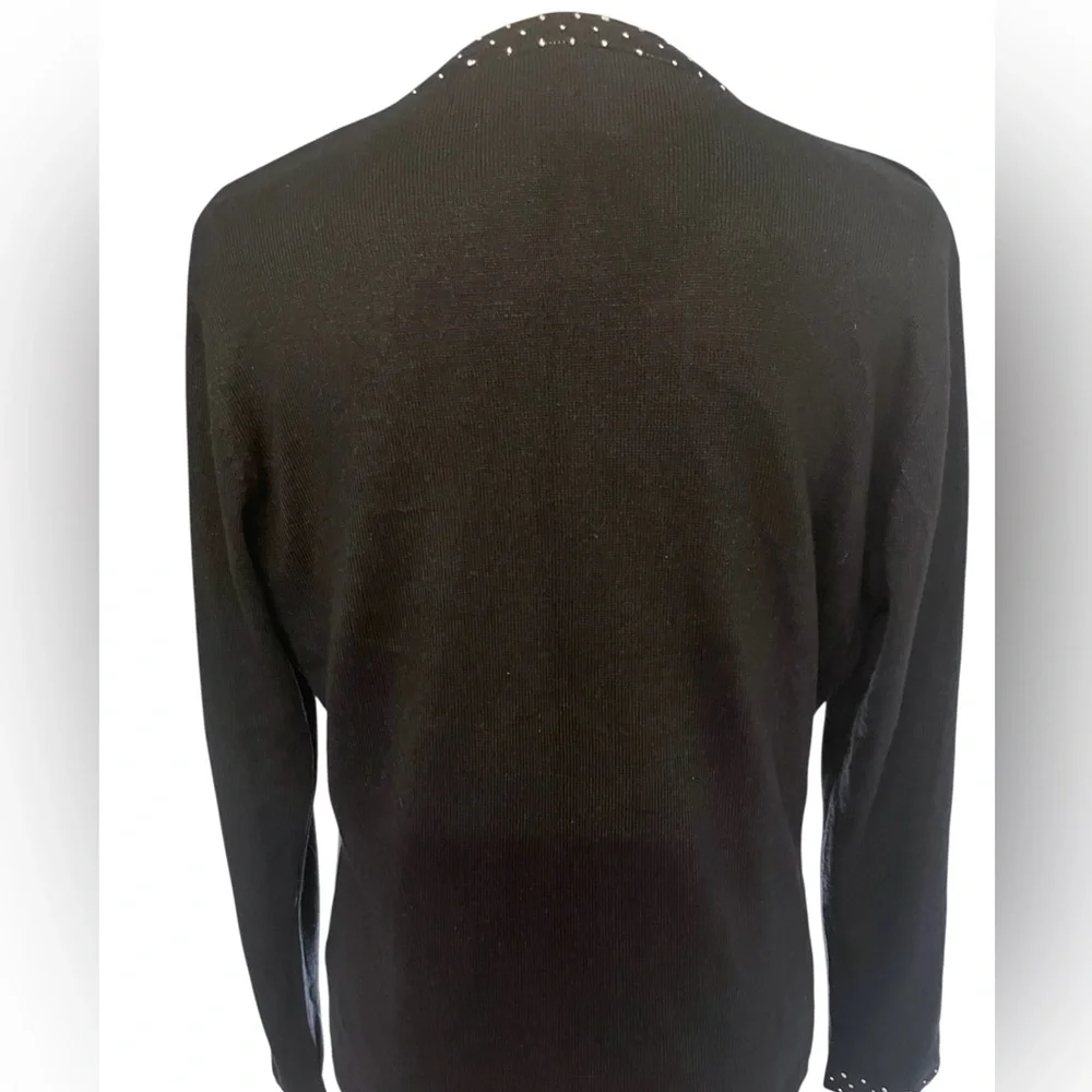 Emma James Black Embroidered Silk Blend Cardigan Sweater Set Size M